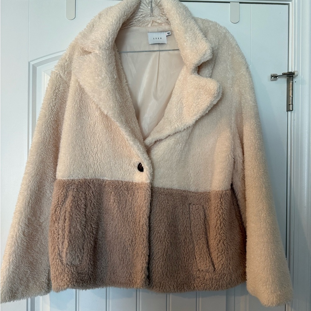 Lush Cream and Tan Teddy Jacket